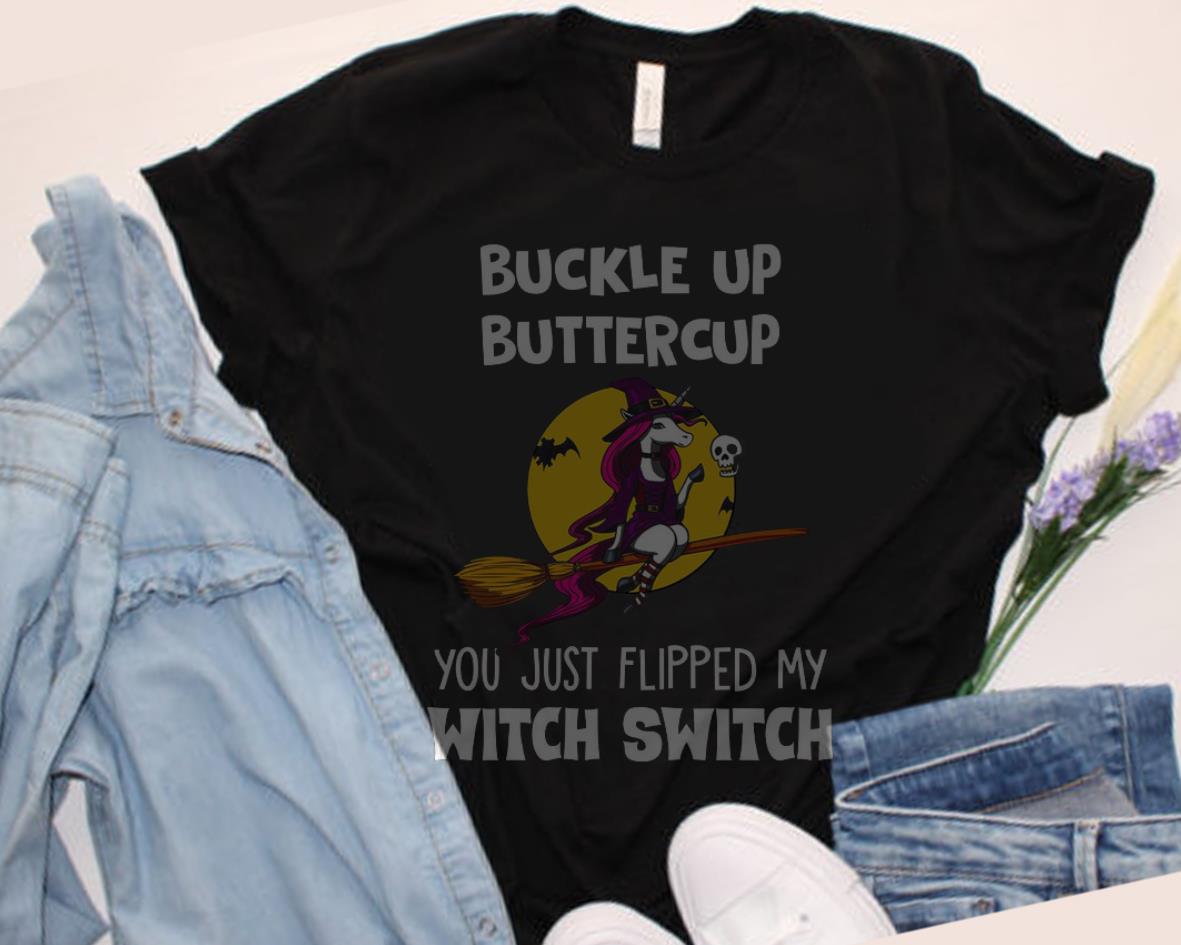 Vintage Buckle Up Buttercup Unicorn Witch Shirt, You Just Flipped My Witch Switch Halloween Shirt, Buttercup Unicorn Shirt 1