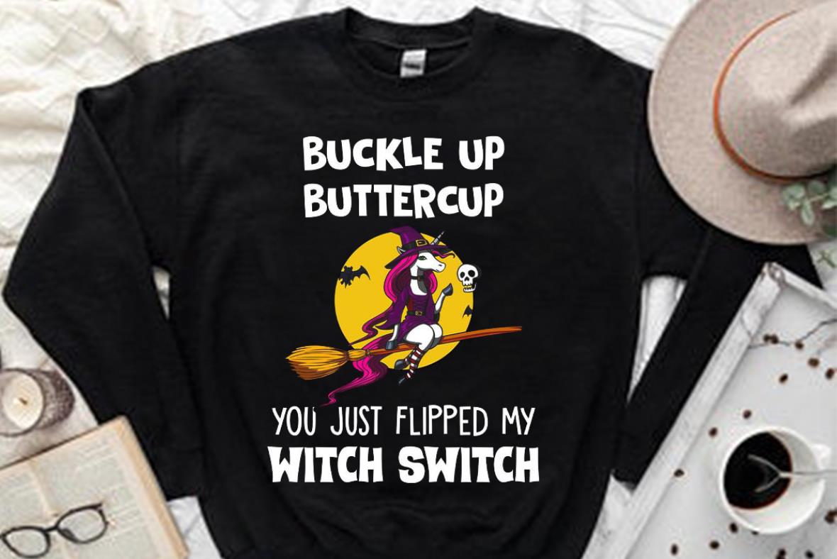 Vintage Buckle Up Buttercup Unicorn Witch Shirt, You Just Flipped My Witch Switch Halloween Shirt, Buttercup Unicorn Shirt 2