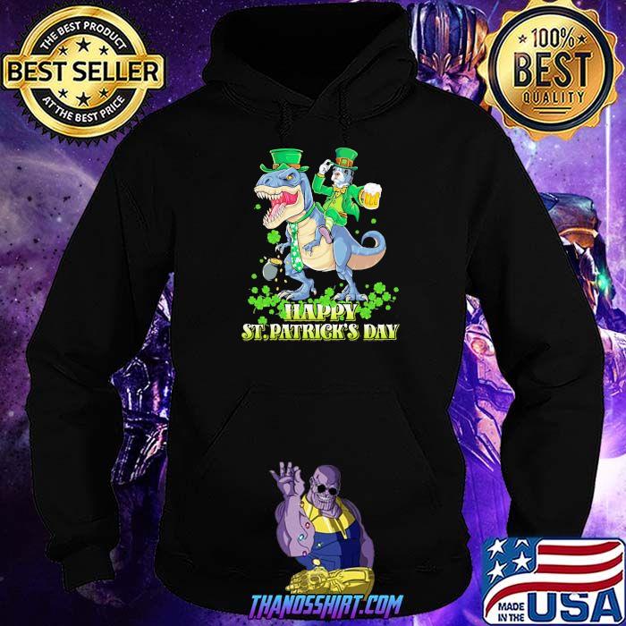 Boston Terrier Riding Dinosaur T Rex Happy St Patricks Day Shirt