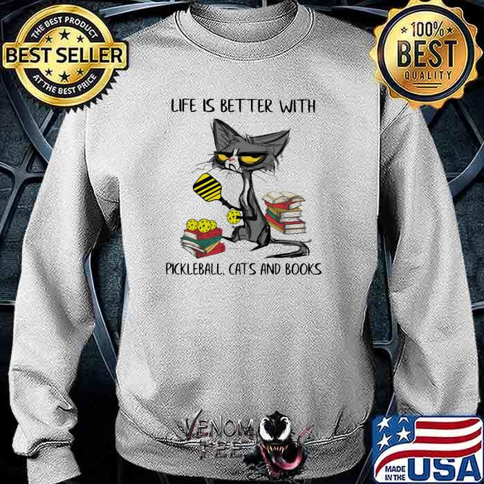 Pickleball Cats And Books Old Cat Shirt 
