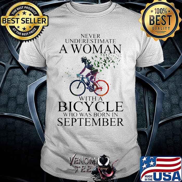 Never Underestimate A Woman With A Bicycle Who Was Born In September Watercolor Shirt