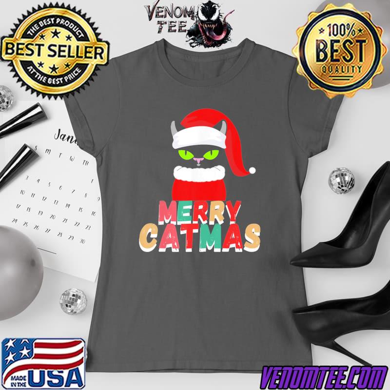 Black Cat Christmas Santa Hat T-Shirt 