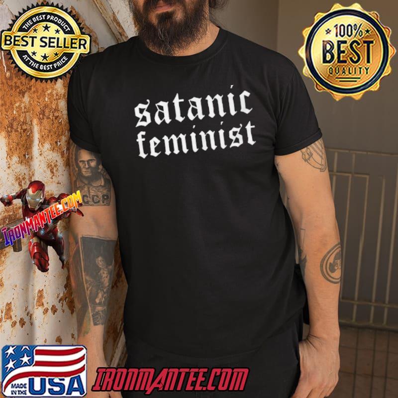 Satanic feminist text logo shirt 