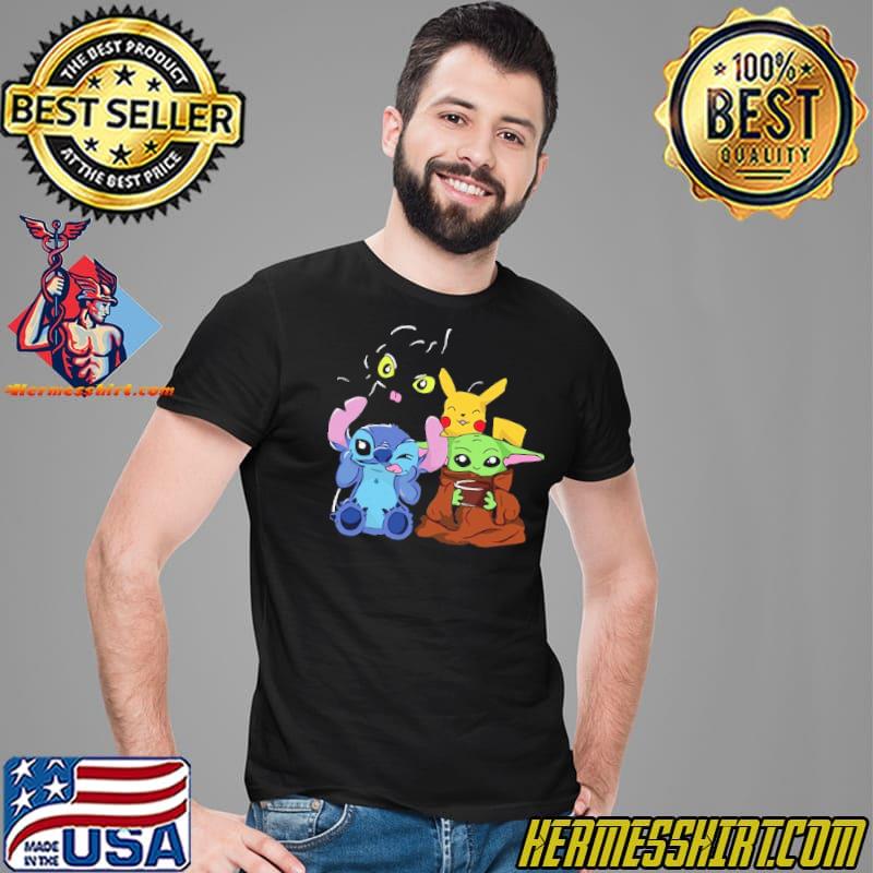Pikachu Toothles Stitch And Baby Yoda Shirt Hermesshirt Premium ™ LLC