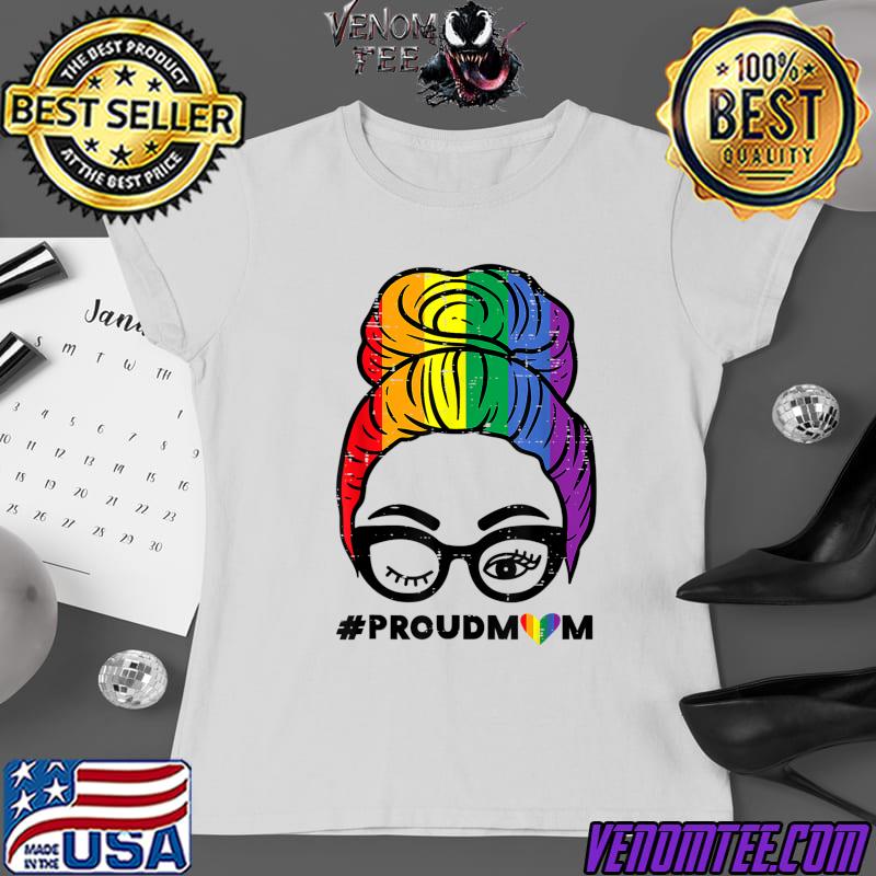 Proud Mom Messy Hair Bun LGBTQ Rainbow 