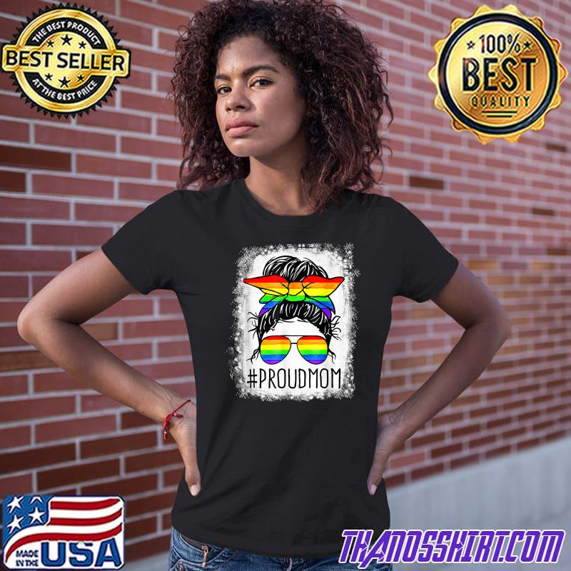Proud Mom Messy Hair Bun LGBTQ Rainbow 