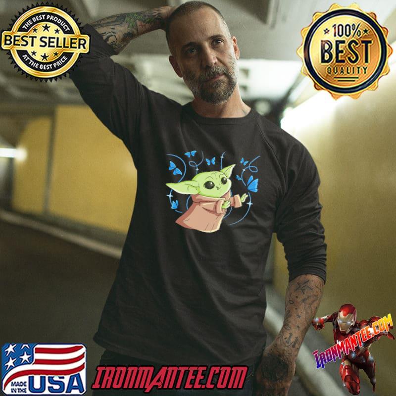 The mandalorian the child with blue butterflies Star wars shirt