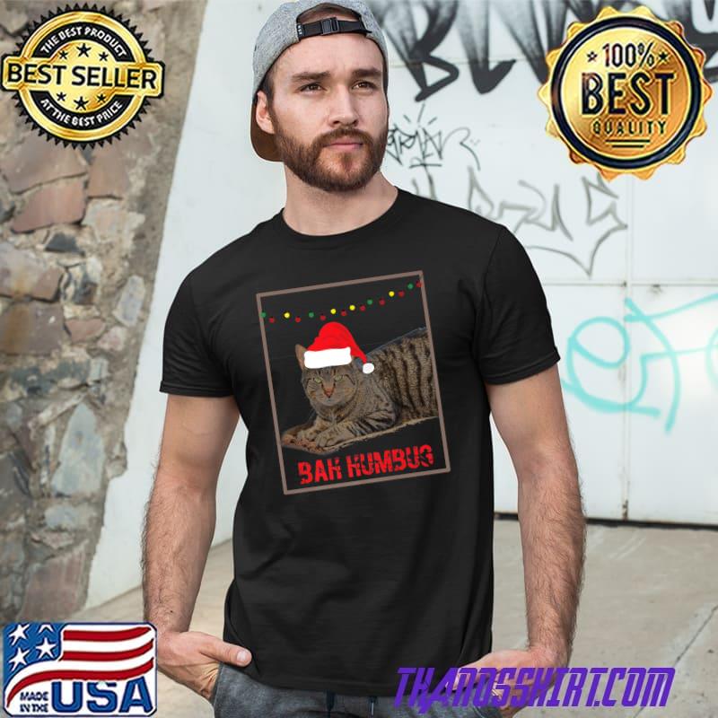 Bah Humbug Christmas Santa Hat Cat Lights T-Shirt