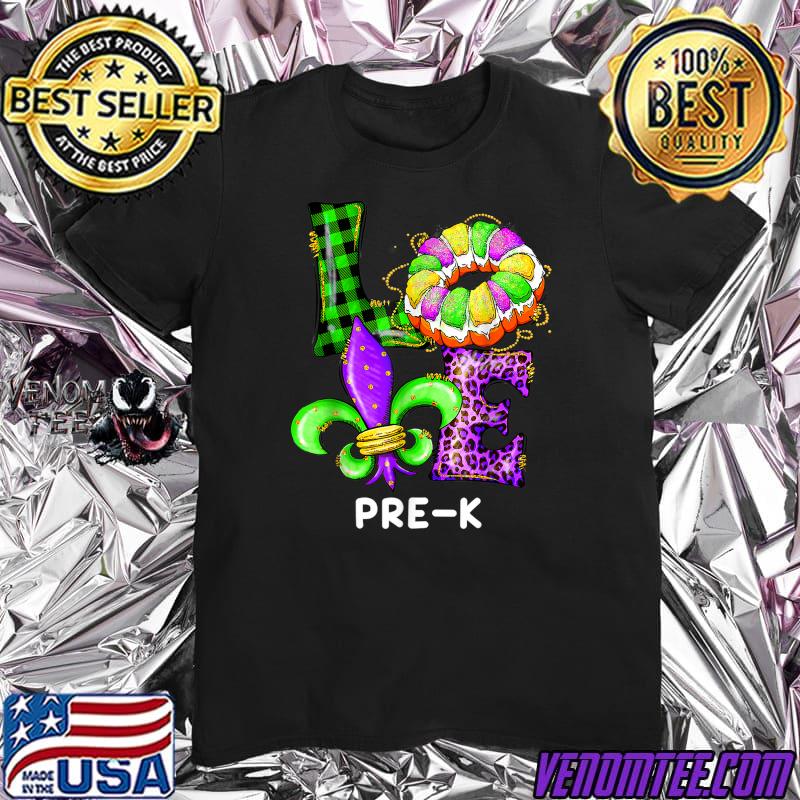 Love Leopard Plaid Mardi Gras Pre K Donuts Teacher Costume Gift T-Shirt