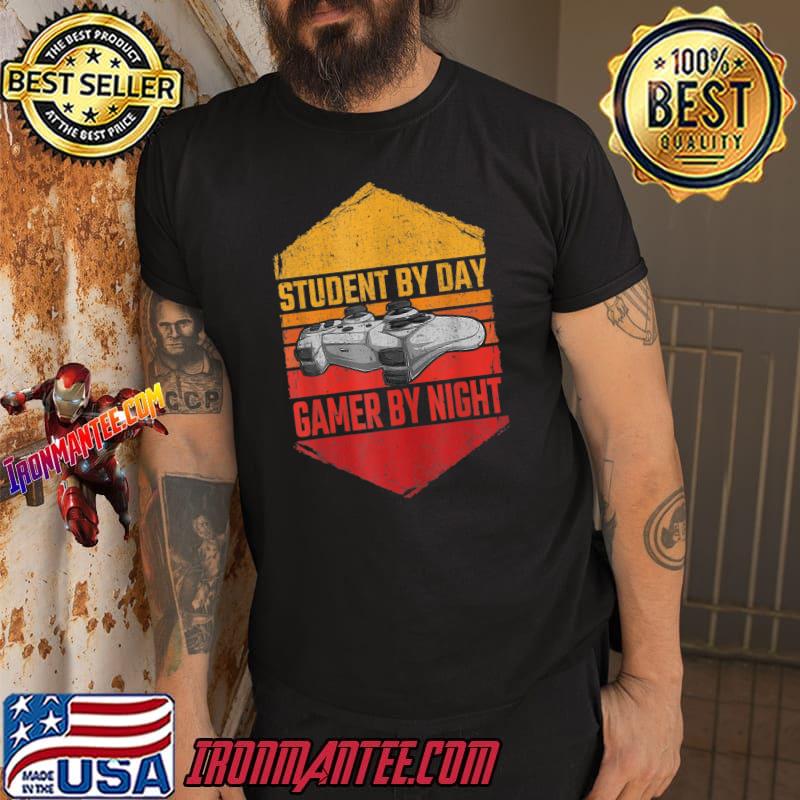 Student By Day Gamer By Night Meme For Gamers Vintage Sunset Controller T-Shirt