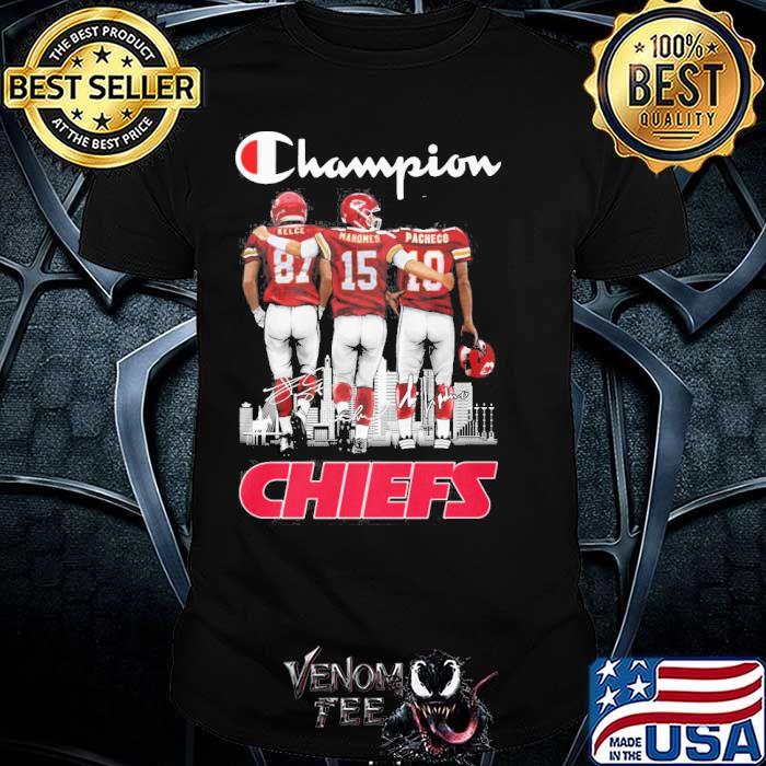 Champion Kansas city Chiefs Kelce Mahomes Pacheco signatures shirt