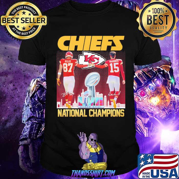 Kansas city Chiefs national champions Kelce Mahomes super bowl signatures shirt