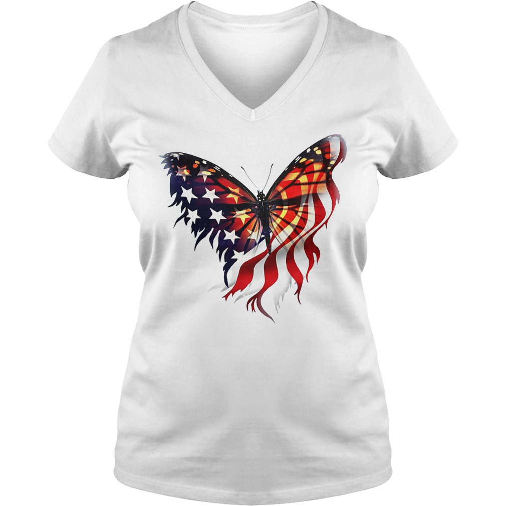 Butterfly American Flag T-Shirt 4 Butterfly American Flag V Neck
