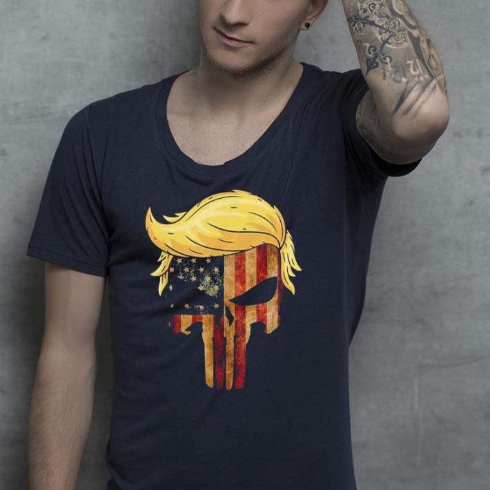 Skull with iconic Trump Hair president Flag America shirt