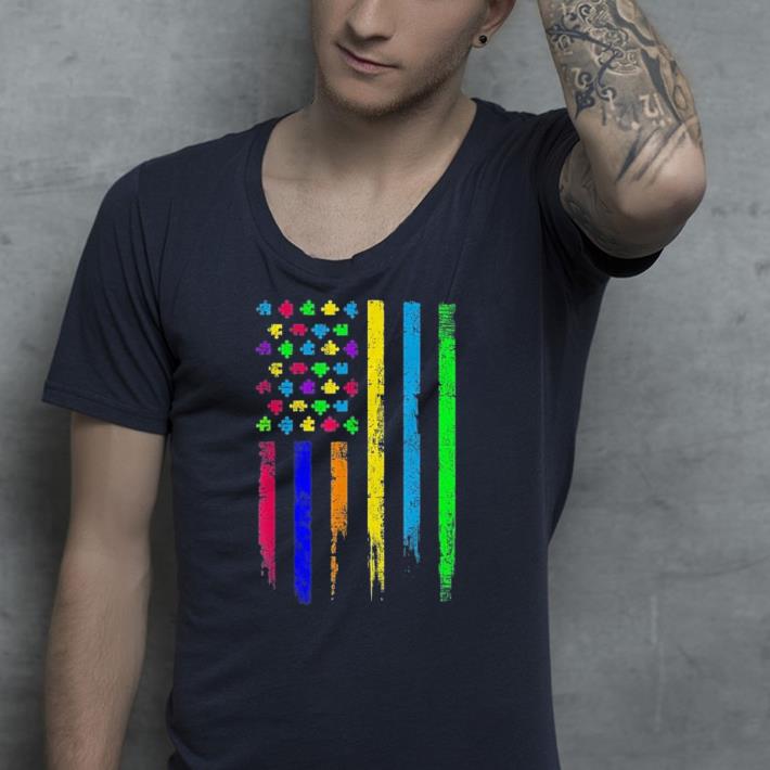 USA Flag Puzzle Pieces & Stripes shirt