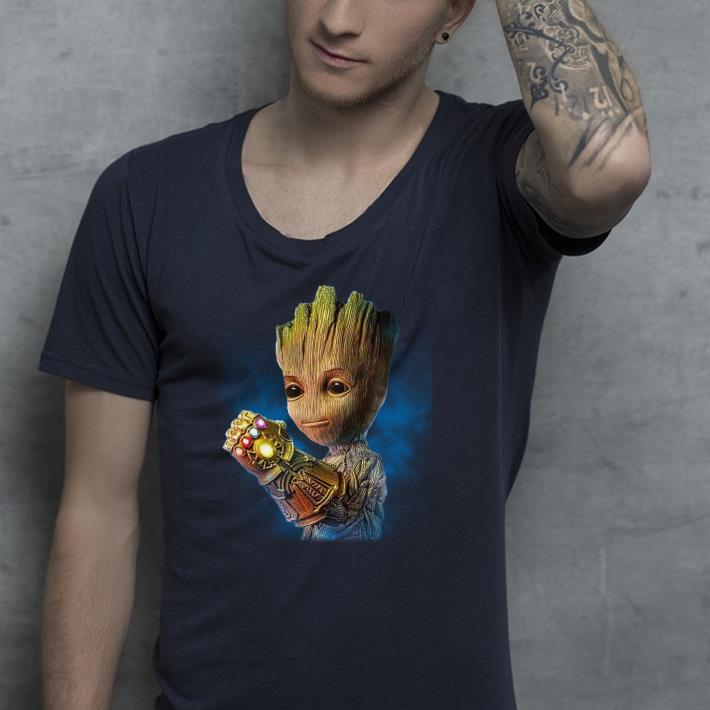 Alright who gave baby groot the infinity gauntlet shirt