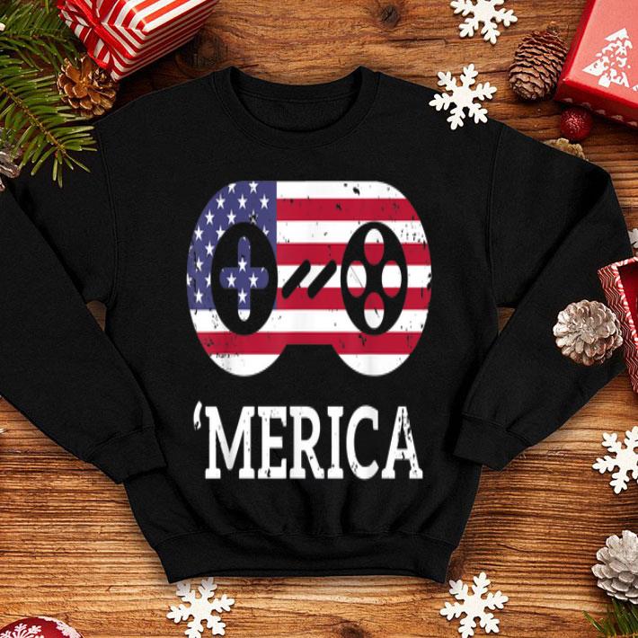 Kids Boys Merica 4th Of July Gamer American Flag shirt
