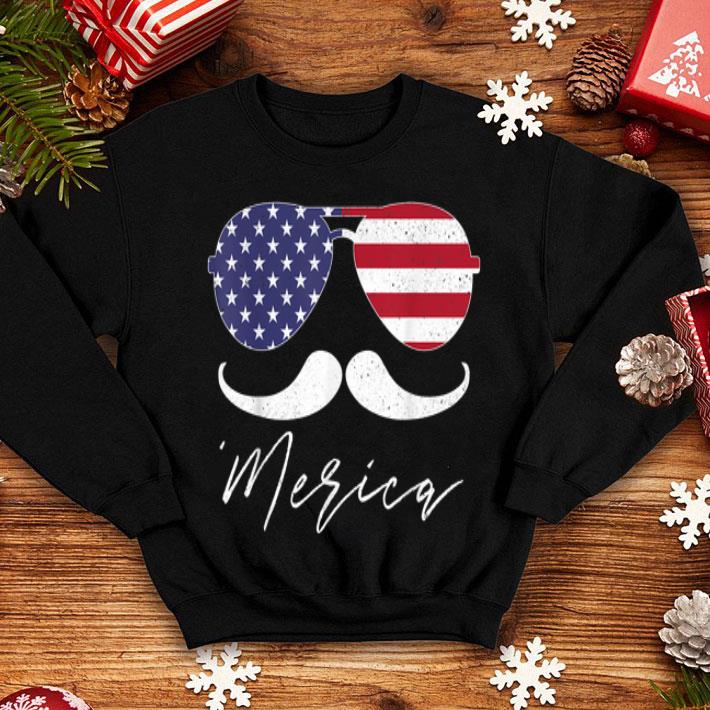 Merica American Flag July 4th Sunglasses Mustache Usa Retro shirt