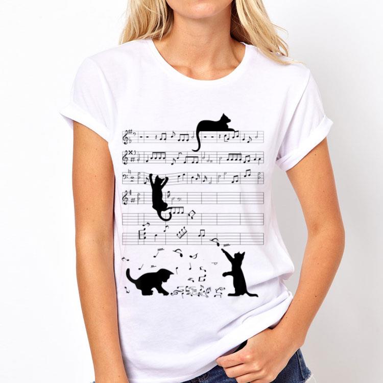 Black Cat Playing Mucsic Note Clef Musician shirt