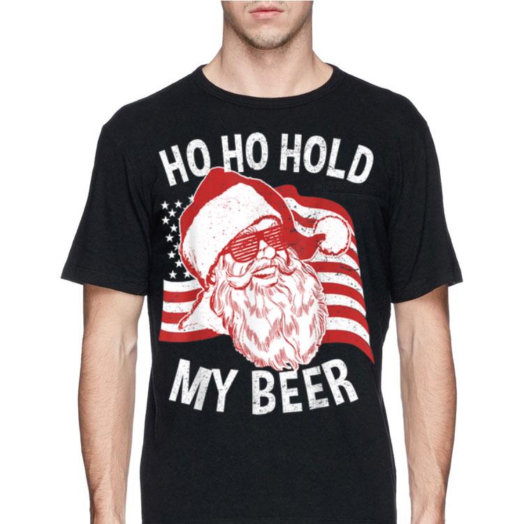 Christmas In July Santa Sunglass Ho Ho Hold My Beer American Flag shirt