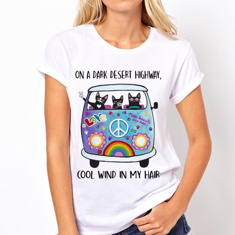 On A Dark Desert Highway Cool Wind In My Hair Cats and Hippie Bus shirt