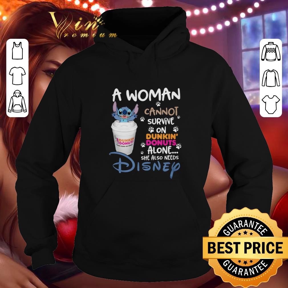 Original Stitch a woman cannot survive on Dunkin' Donuts alone Disney shirt
