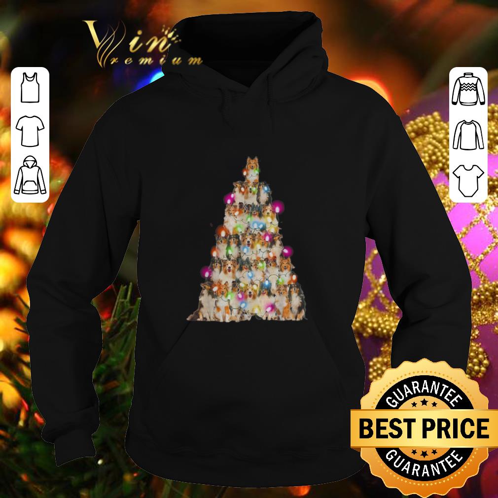 Top Sheltie paws tree Christmas lights shirt