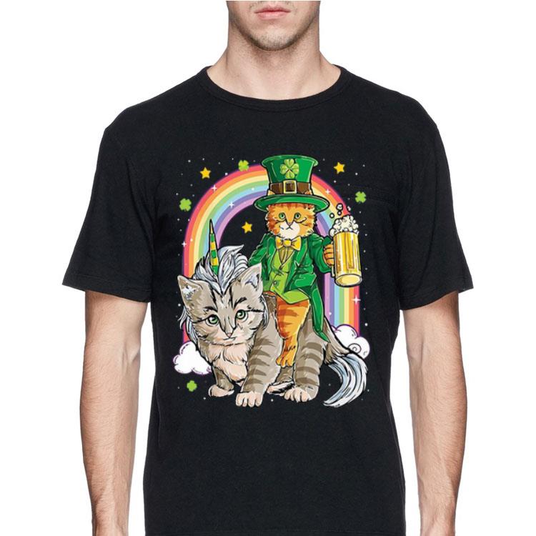 Cat Unicorn Leprechaun Riding Caticorn St Patricks Day Rainbow shirt