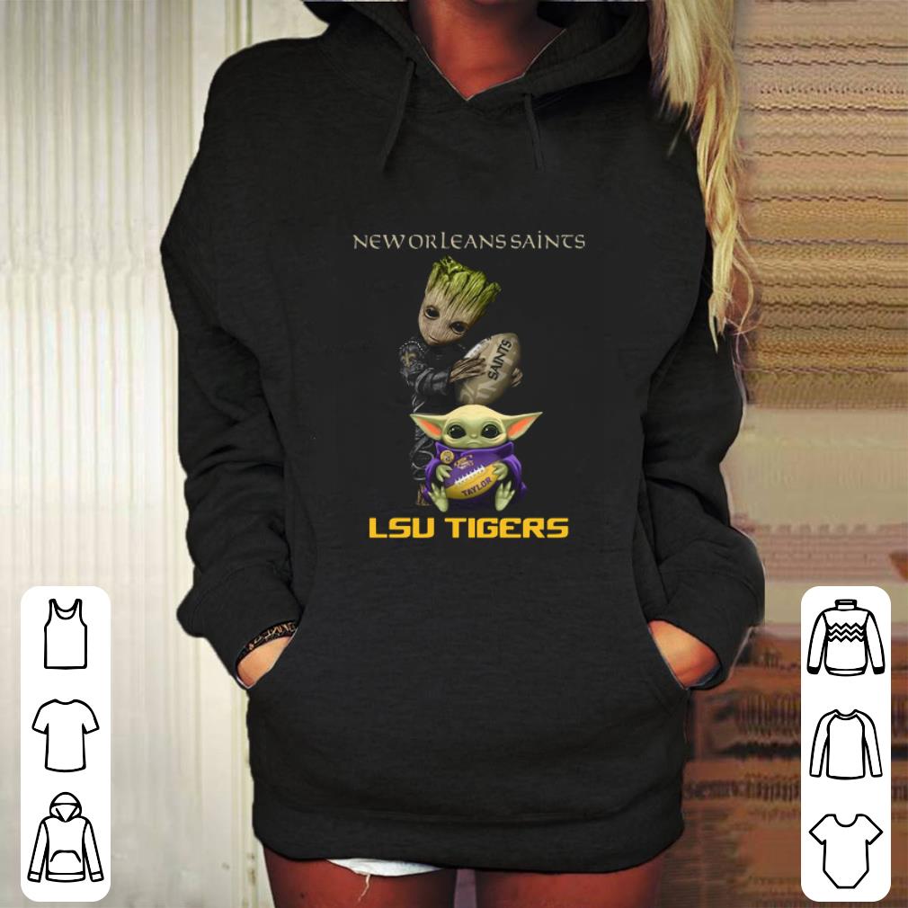 Hot Baby Groot and Baby Yoda New Orleans Saints and LSU Tigers shirt