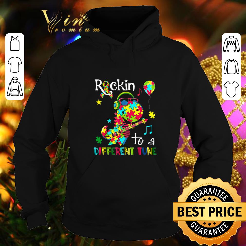 Original Dinosaur T Rex Rockin to a different tune Autism awareness shirt