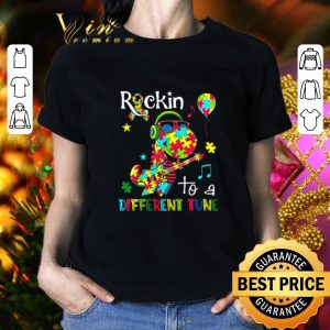 Original Dinosaur T Rex Rockin to a different tune Autism awareness shirt 4