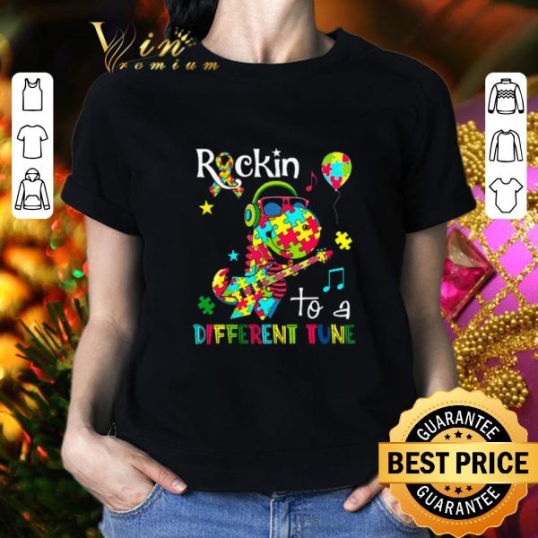 Original Dinosaur T Rex Rockin to a different tune Autism awareness shirt 2