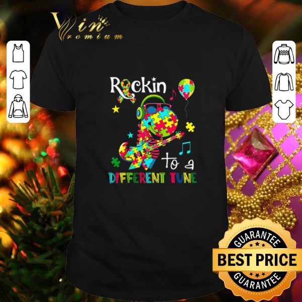 Original Dinosaur T Rex Rockin to a different tune Autism awareness shirt 1