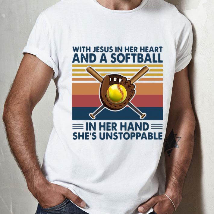 Vintage With Jesus In Her Heart And A Softball In Her Hand shirt
