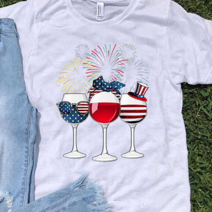 Wine Glasses Fireworks Independence Day American Flag shirt