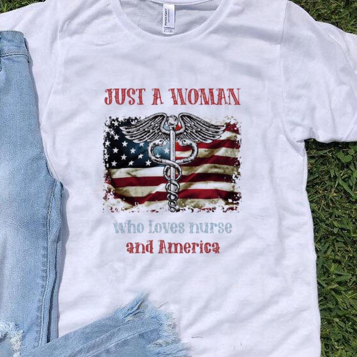 Just A Wowan Who Loves Nurse Logo And America 4th Of July shirt