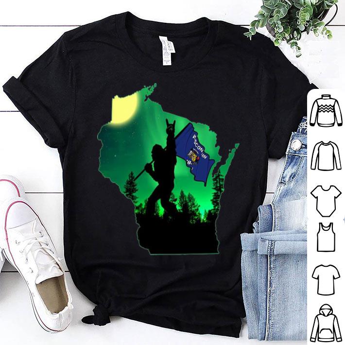 Bigfoot Moonlit Night Wisconsin Map Flag shirt
