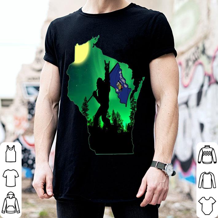 Bigfoot Moonlit Night Wisconsin Map Flag shirt