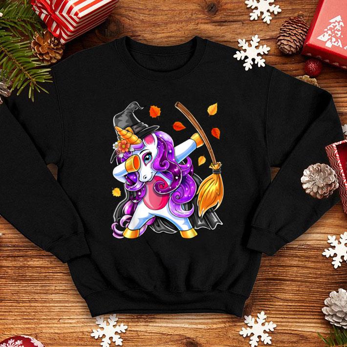 Top Dabbing Unicorn Halloween Witch Costume Broomstick Girl shirt