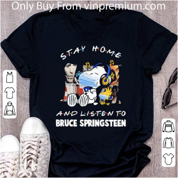 Hot Snoopy Mask Stay Home And Listen To Bruce Springsteen Coronavirus shirt 2