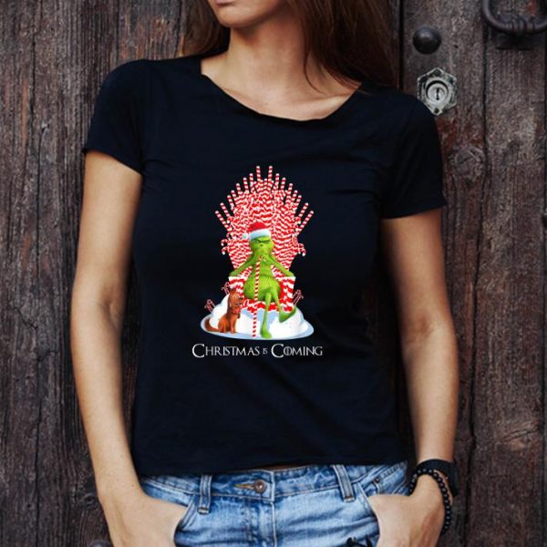 Premium Grinch Is Coming Candy Cane Throne Game Of Throne Christmas shirt 1