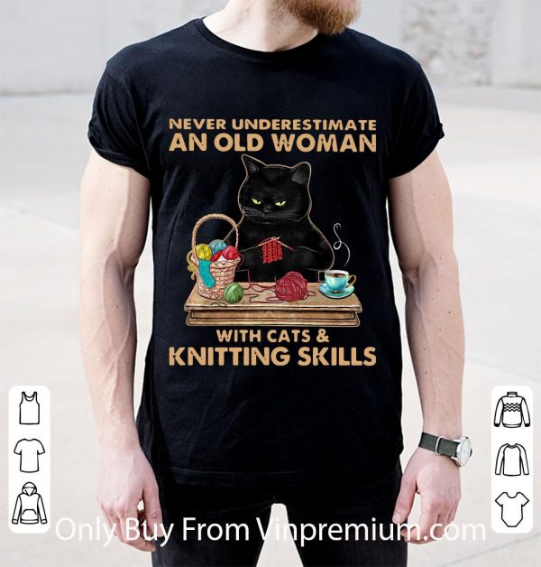 Hot Never Underestimate An Old Woman With Cat And Knitting Skills shirt 2