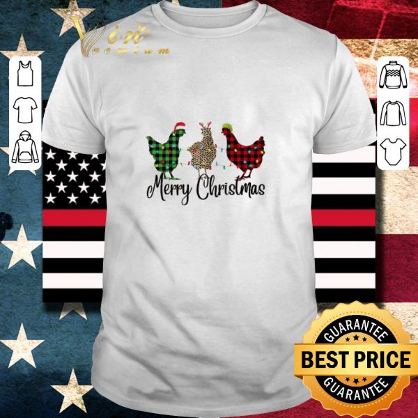 Funny Chickens Leopard Plaid Lights Merry Christmas shirt 1