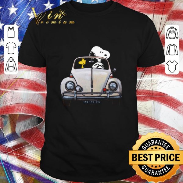 Awesome Snoopy And Woodstock Driving Volkswagen Beetle shirt 1