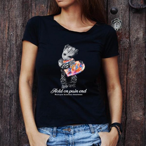 Premium Marvel Baby Groot Hold On Pain End Multiple Sclerosis Awareness Heart Hippie shirt 1