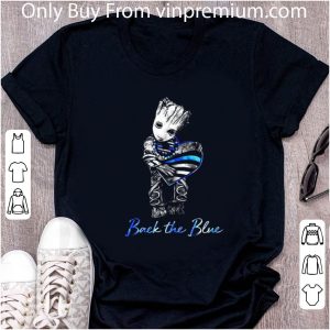 Official Baby Groot Hug Heart Back The Blue Thin Blue Line American Flag shirt 4