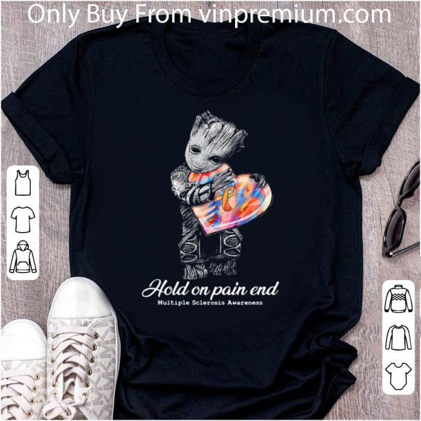 Premium Marvel Baby Groot Hold On Pain End Multiple Sclerosis Awareness Heart Hippie shirt 2