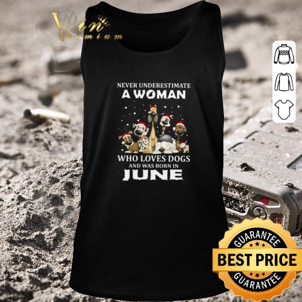 Official Never Underestimate A Woman Who Loves Dogs And Was Born In June Christmas shirt 2