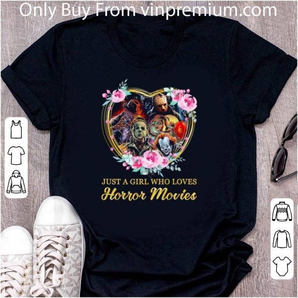 Top Floral Heart Horror Characters Just A Girl Who Loves Horror Movies shirt 2