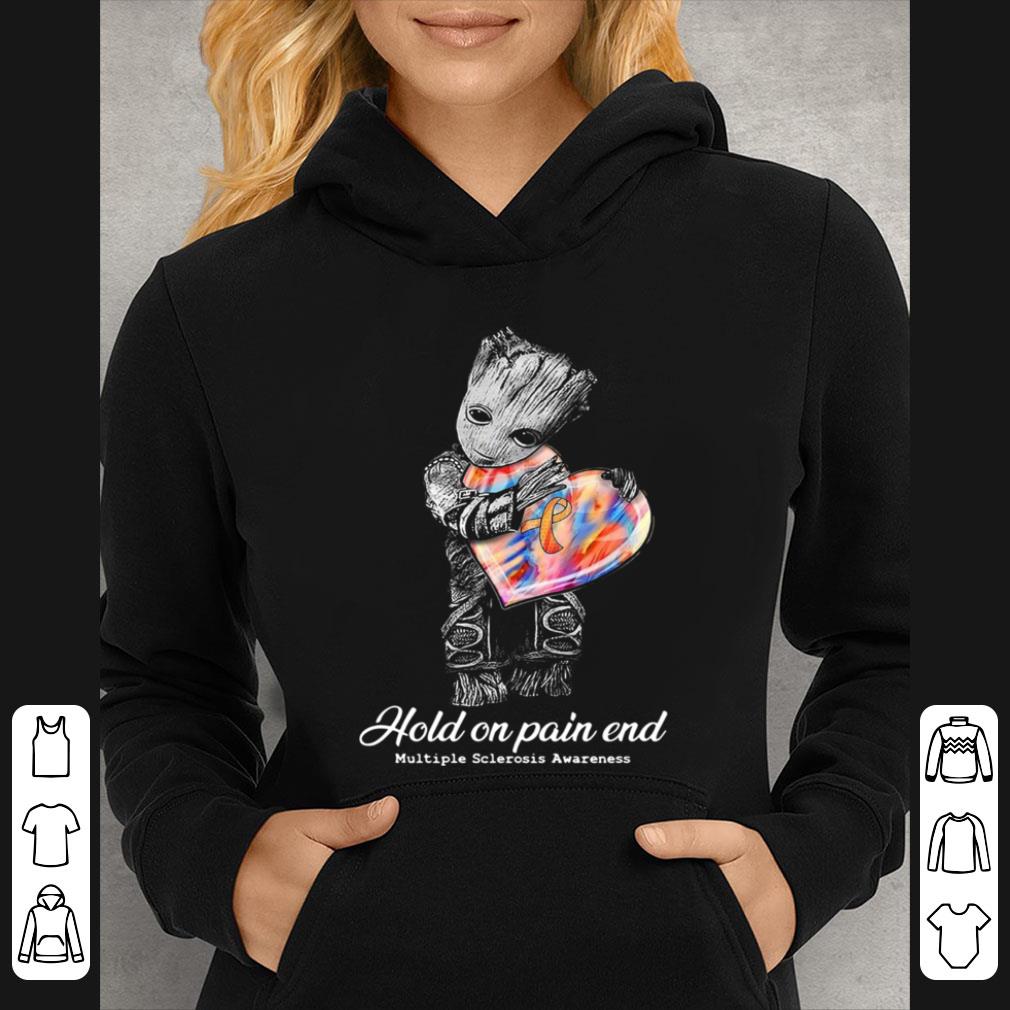 Premium Marvel Baby Groot Hold On Pain End Multiple Sclerosis Awareness Heart Hippie shirt